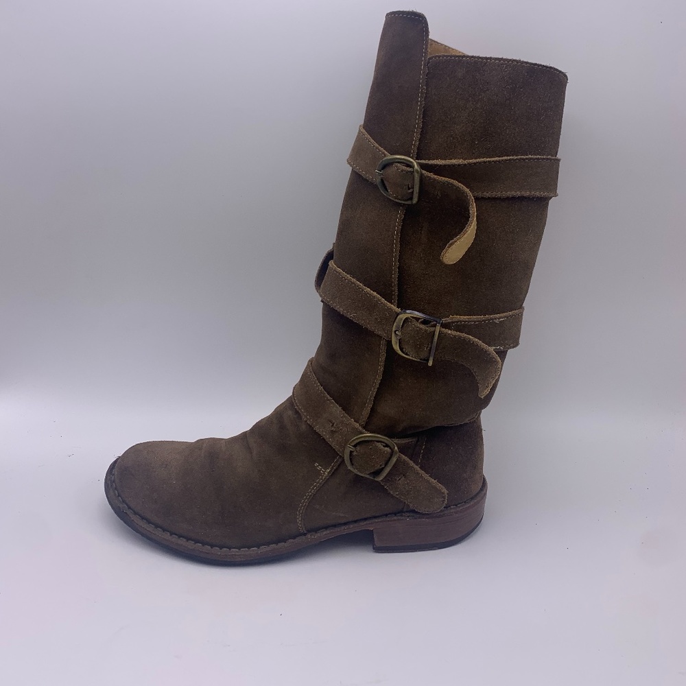 Fiorentini + Baker Brown Suede Buckle Combat Boots